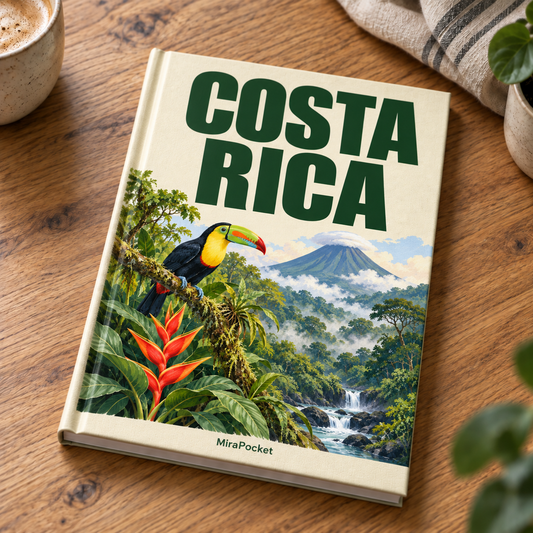 Personalized Costa Rica travel photo book on a table