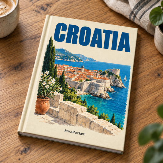 MiraPocket Croatia personalised travel photo book on a wooden table