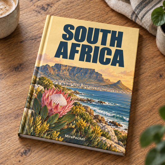 Personalized South Africa travel photo book on a table